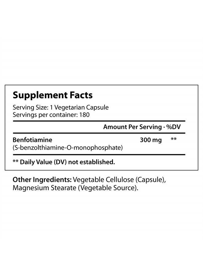 LongLifeNutri Benfotiamine 300mg 180 Vegetarian Capsules | Fat-Soluble Vitamin B1 Thiamine Powder Supplement | Promotes Healhty Circulation | Supports Nervous System | Mega Benfo Thiamin Complex - Image 2