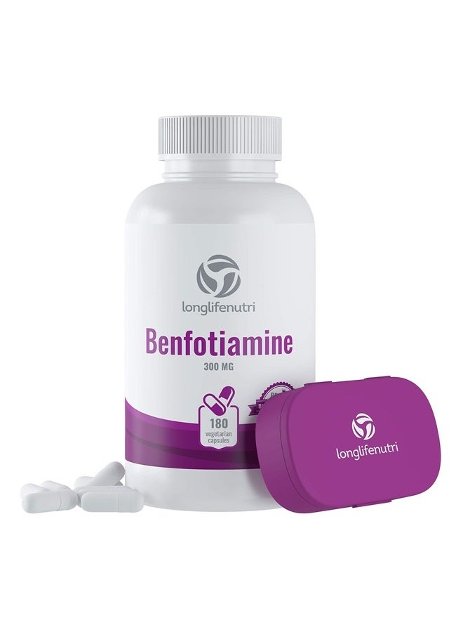 LongLifeNutri Benfotiamine 300mg 180 Vegetarian Capsules | Fat-Soluble Vitamin B1 Thiamine Powder Supplement | Promotes Healhty Circulation | Supports Nervous System | Mega Benfo Thiamin Complex - Image 1