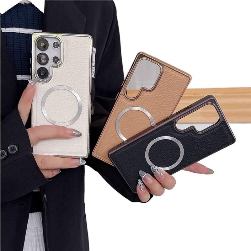غطاء MagSafe | Gold | حماية من السقوط | مغناطيس قوي | ملمس جلد | مقاوم للصدمات لـ Samsung Galaxy S24 - Image 2