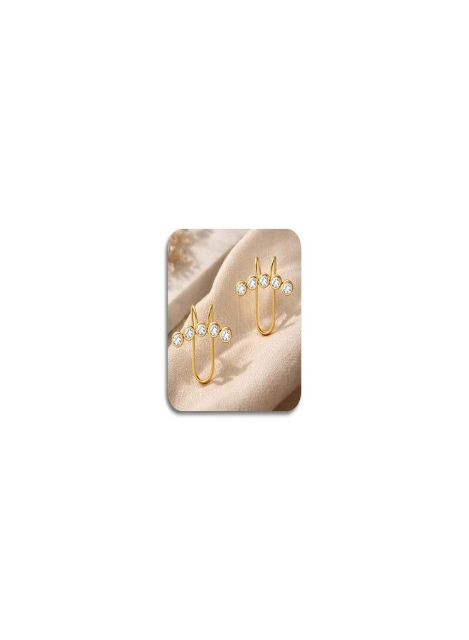 VAMA FASHIONS Elegant 18K Gold Plated White Rhinestone Ear Cuff Non Piercing Clip-On Earrings Anti Tarnish Lightweight Upper Ear Accessory For Women & Girls - Image 1