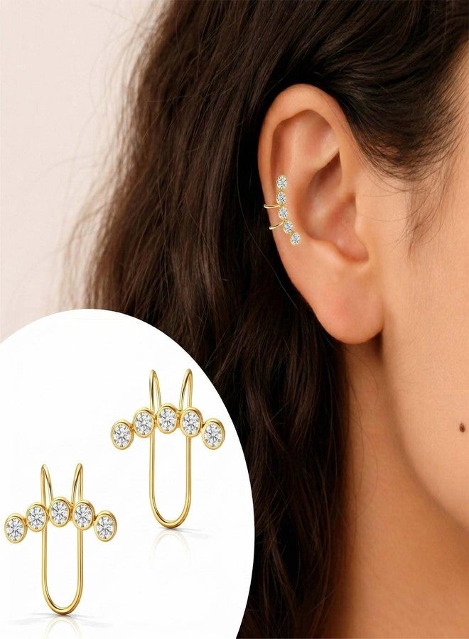 VAMA FASHIONS Elegant 18K Gold Plated White Rhinestone Ear Cuff Non Piercing Clip-On Earrings Anti Tarnish Lightweight Upper Ear Accessory For Women & Girls - Image 2