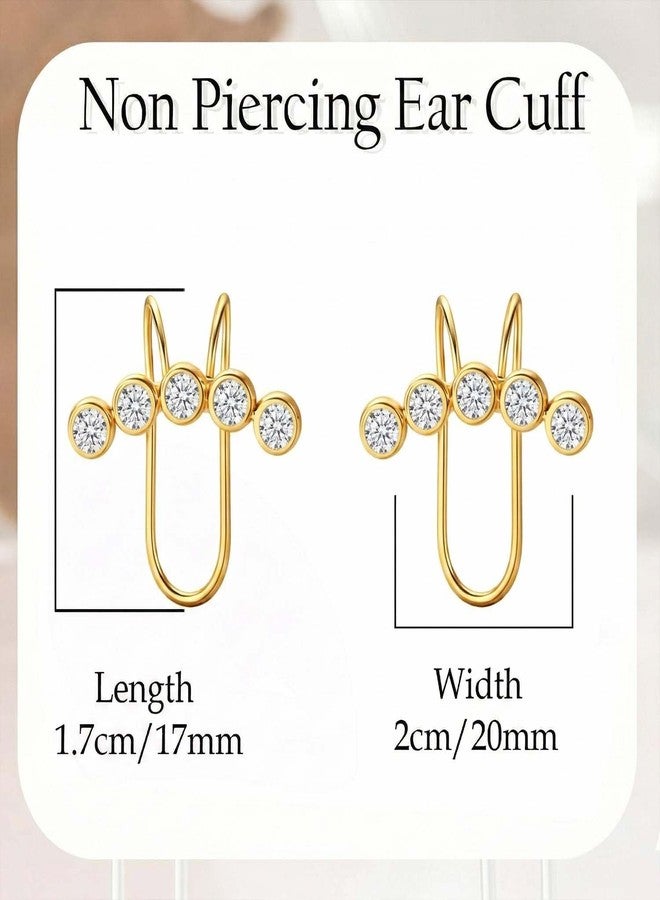 VAMA FASHIONS Elegant 18K Gold Plated White Rhinestone Ear Cuff Non Piercing Clip-On Earrings Anti Tarnish Lightweight Upper Ear Accessory For Women & Girls - Image 3