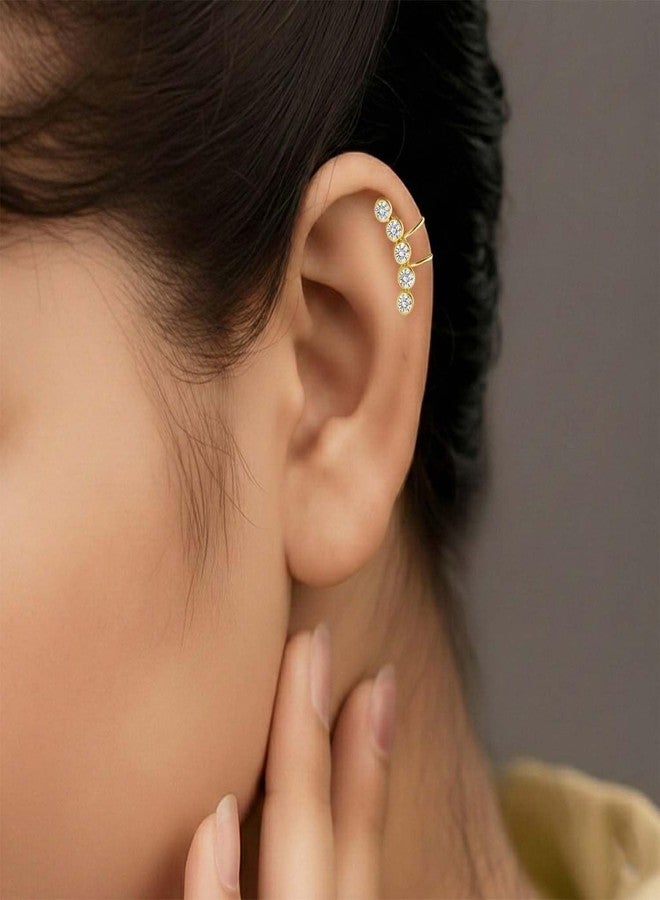 VAMA FASHIONS Elegant 18K Gold Plated White Rhinestone Ear Cuff Non Piercing Clip-On Earrings Anti Tarnish Lightweight Upper Ear Accessory For Women & Girls - Image 5