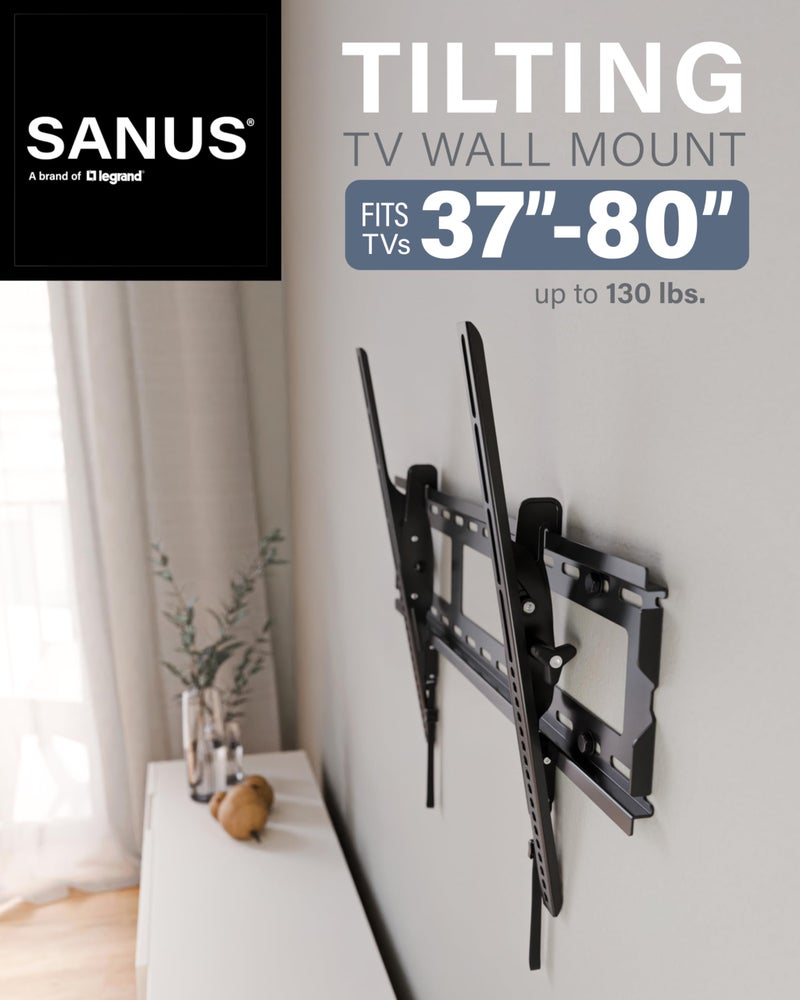 SANUS Tilting TV Wall Mount Bracket for 37" to 80" Displays up to 130lbs- Universal Low Profile Design w/ 10 Degree Tilt - Premium TV Mount Perfect for OLED & QLED - Image 2