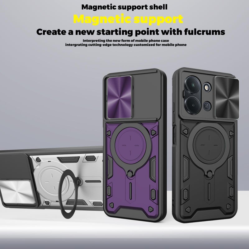 إيروريكس جراب هاتف Redmi 15C 5G / 4G EU 173 مم CD Texture Sliding Camshield حامل مغناطيسي (أزرق) - Image 3