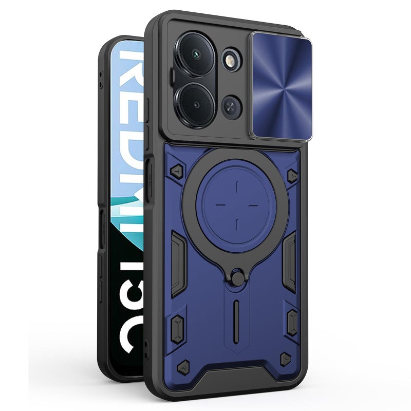 إيروريكس جراب هاتف Redmi 15C 5G / 4G EU 173 مم CD Texture Sliding Camshield حامل مغناطيسي (أزرق) - Image 1