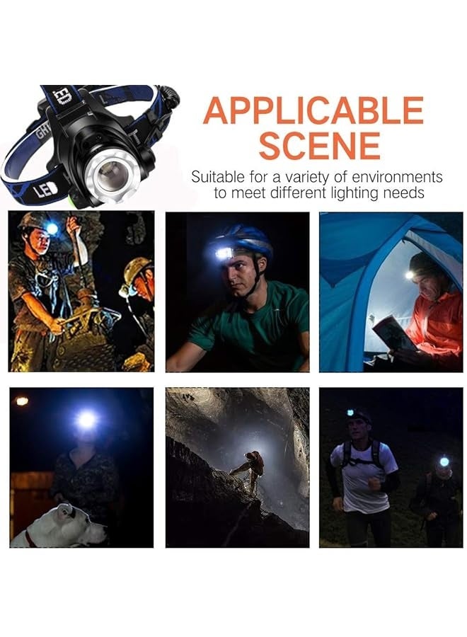 PROMASS Super Bright Headlamp, USB Rechargeable Led Head Lamp, IPX4 Zoomable Waterproof Headlight with 4 Modes and Adjustable Headband, Hard Hat Light Perfect for Camping, Hiking, Outdoors, Hunting, Running  - Image 2