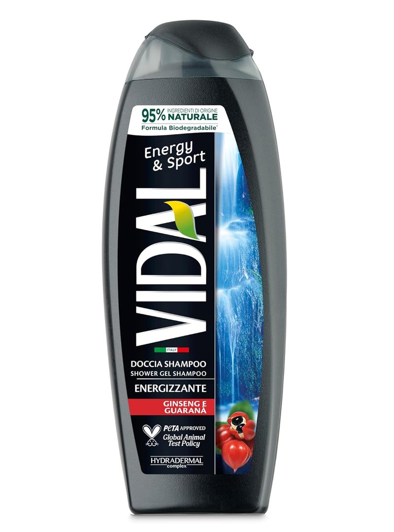 Vidal Energy  Sport Shower Gel Energizing with Ginseng and Guarana 250 ml 84 Fl Oz Italian Import