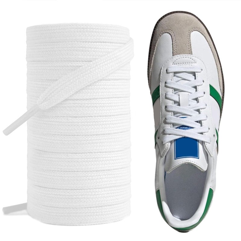 UamGlsob 5/16" Cotton Shoe Laces for Samba Classic Sneaker, 36"-63" Athletic Shoe Strings Shoelaces Replacement for Running Soccer Mens Shoes (White, 54"/140cm) - Image 1