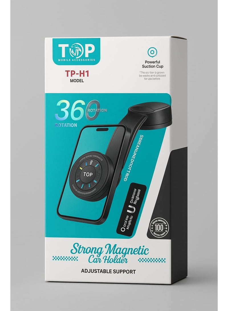 TOP TP-H1 Strong Magnetic Car Holder 360° Rotation – Adjustable Mount with Powerful Suction Cup – Compatible with MagSafe - Image 1