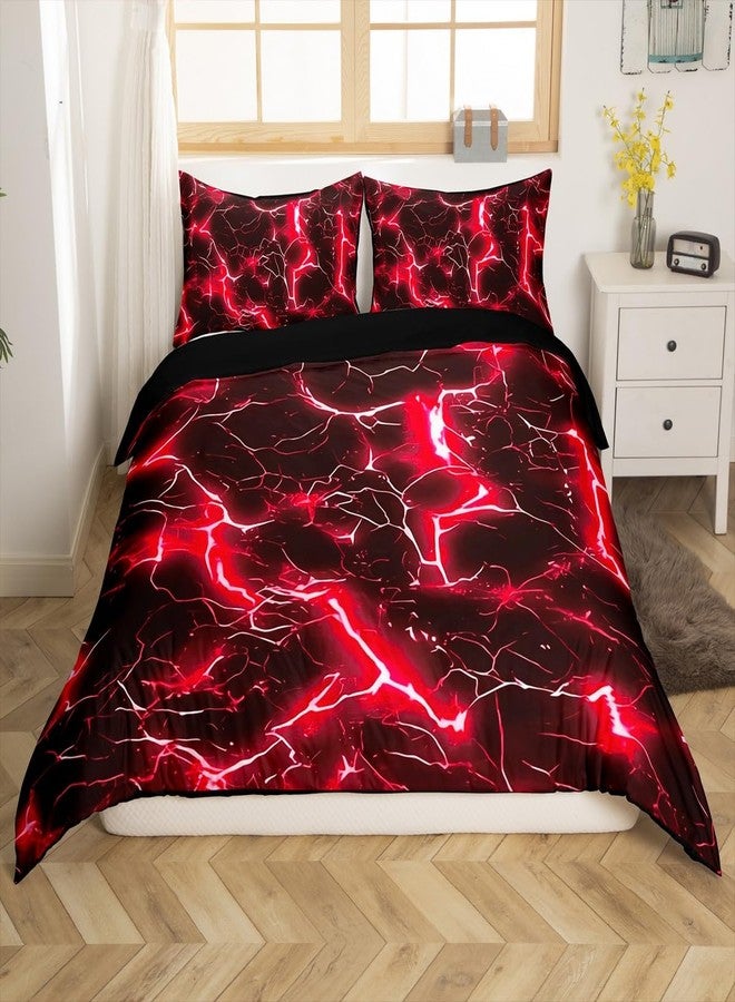 Man Fei Manfei Lightning Duvet Cover Set Queen Size,Abstract Geometric Neon Lightning Bedding Set,Boys Girls Room Decor,Mysterious Sky Natural Disaster Comforter Cover,Red Quilt Cover,2 Pillowcases(No Filler) - Image 2