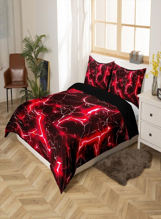 Man Fei Manfei Lightning Duvet Cover Set Queen Size,Abstract Geometric Neon Lightning Bedding Set,Boys Girls Room Decor,Mysterious Sky Natural Disaster Comforter Cover,Red Quilt Cover,2 Pillowcases(No Filler) - Image 3