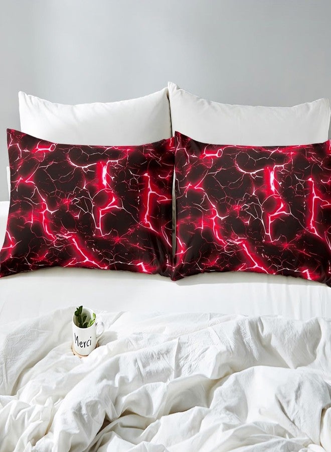 Man Fei Manfei Lightning Duvet Cover Set Queen Size,Abstract Geometric Neon Lightning Bedding Set,Boys Girls Room Decor,Mysterious Sky Natural Disaster Comforter Cover,Red Quilt Cover,2 Pillowcases(No Filler) - Image 5