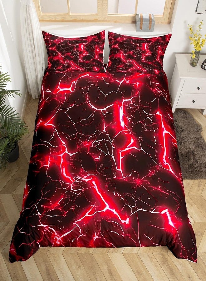 Man Fei Manfei Lightning Duvet Cover Set Queen Size,Abstract Geometric Neon Lightning Bedding Set,Boys Girls Room Decor,Mysterious Sky Natural Disaster Comforter Cover,Red Quilt Cover,2 Pillowcases(No Filler) - Image 1