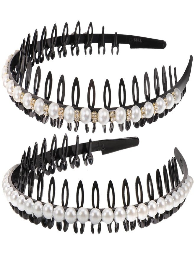 KALLORY 2pcs Pearl HeadBand for Women Girl Teeth HairBand Bridal Hair Hoop Wedding Hair Accessories for Party Bridal Birthday Daily - Image 1