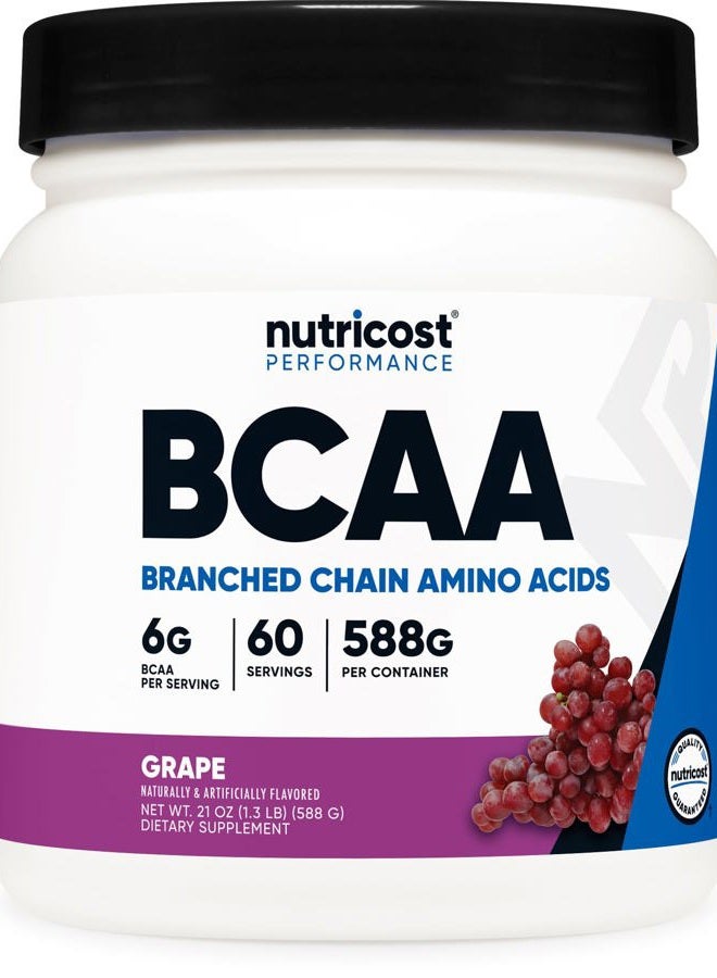 Nutricost BCAA Powder (Grape, 60 Servings) - Optimal 2:1:1 Ratio, Vegetarian Friendly, Non-GMO, Gluten Free - Image 1
