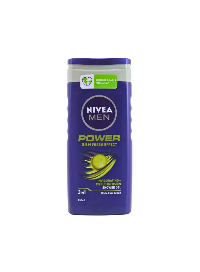 Nivea جل استحمام نيفيا للرجال باور 24 ساعة تأثير منعش 3 في 1 مع نكهة الحمضيات - 250 مل - Image 1