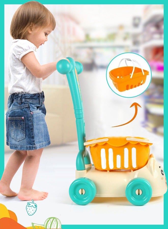Kids Shopping Cart Trolley Play Set Mini Little Shop Shopping Trolley Toy Mini Supermarket Cart Pretend Play Set For Kids Shipping Car Play House Game Pretend Play Kitchen Game Shopping Basket And Trolley 2 In 1 Toy  - Image 1
