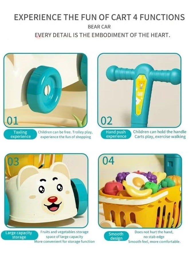 Kids Shopping Cart Trolley Play Set Mini Little Shop Shopping Trolley Toy Mini Supermarket Cart Pretend Play Set For Kids Shipping Car Play House Game Pretend Play Kitchen Game Shopping Basket And Trolley 2 In 1 Toy  - Image 3