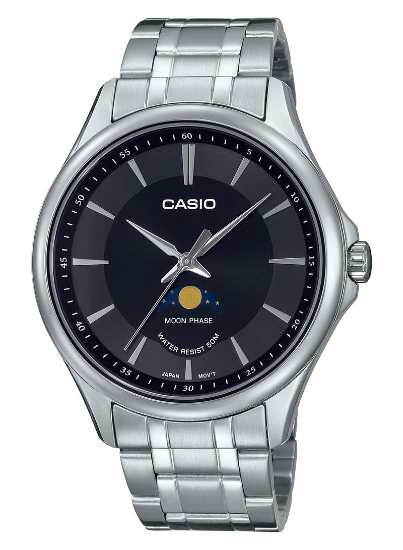 CASIO ساعة كوارتز للرجال بسوار جلدي ومراحل القمر MTP-M100D-1AVDF