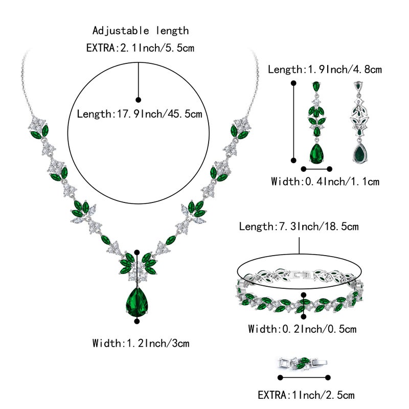 BriLove Wedding Jewelry Set for Women, Y-Necklace Tennis Bracelet Dangle Earrings with AAA Cubic Zirconia Teardrop for Bridal Bridesmaid Emerald Color - Image 5