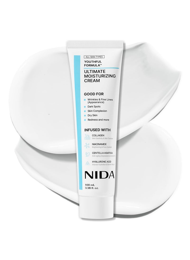 نيدا Youthful Formula™ Ultimate Moisturizing Cream  Centella Asiatica, Niacinamide, Hyaluronic Acid, Collagen  التجاعيد, الخطوط الدقيقة, البقع الداكنة, الجلد الجاف, الأحمرار  3.38 أوقية فلورية, 100 مل  - Image 1
