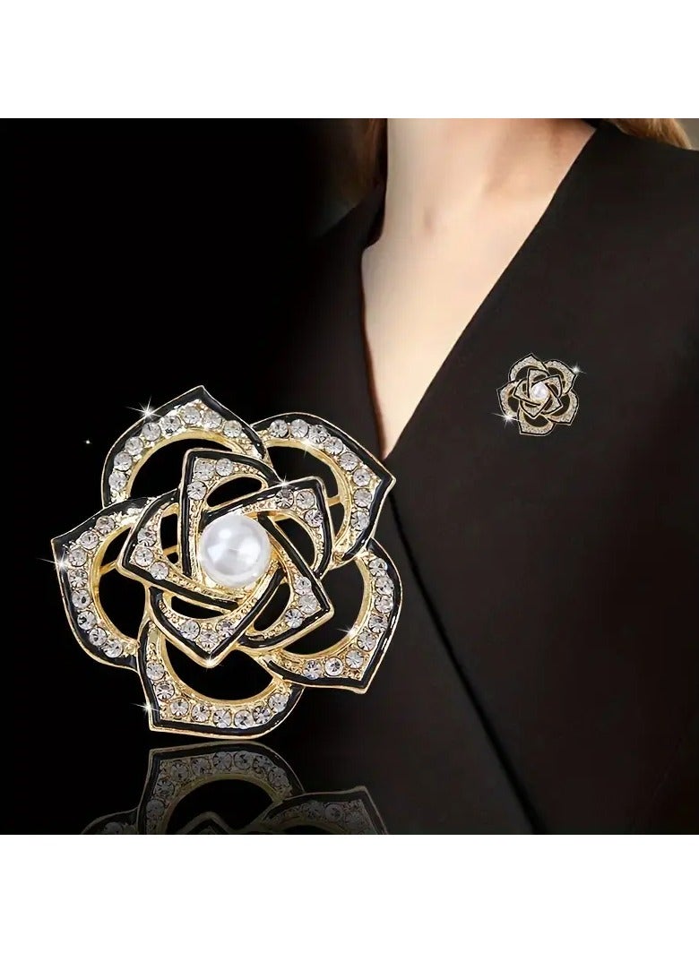 Goolsky Exquisite Floral Alloy Brooch Pin - Hollow Out Design, Inlaid Faux Pearls, Delicate Pin Accessories for Women, Perfect for Wedding, Party, or Daily Wear  - Image 1