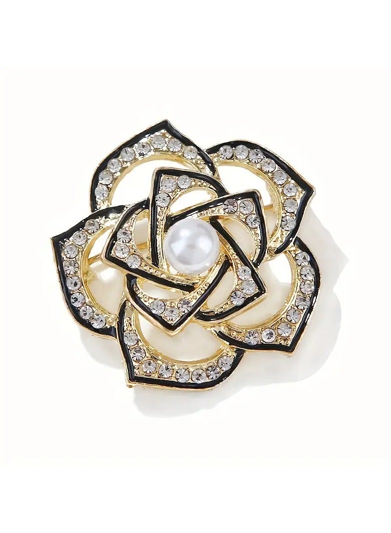 Goolsky Exquisite Floral Alloy Brooch Pin - Hollow Out Design, Inlaid Faux Pearls, Delicate Pin Accessories for Women, Perfect for Wedding, Party, or Daily Wear  - Image 2
