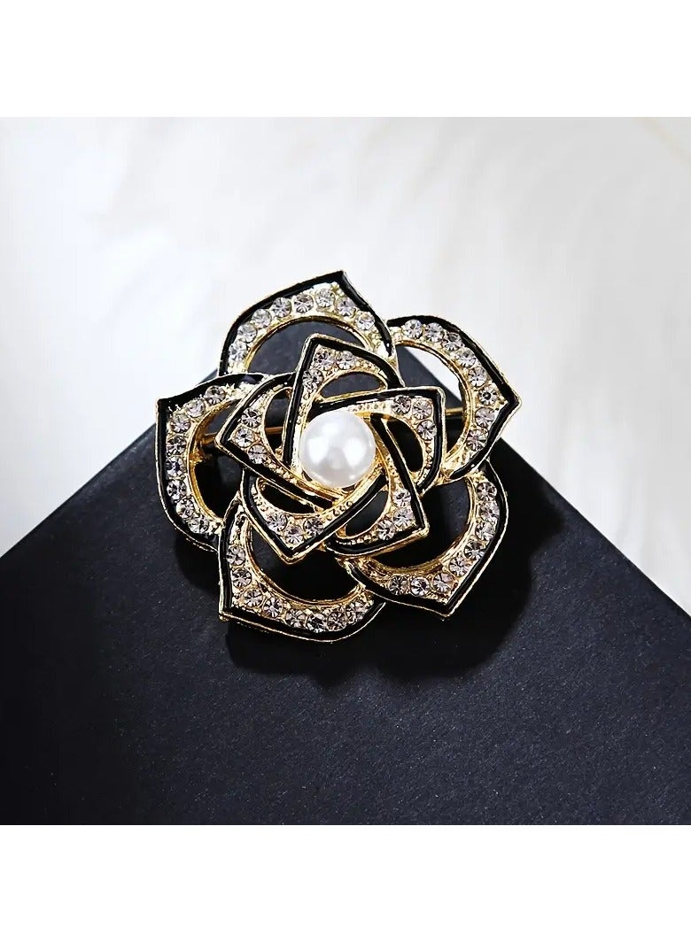 Goolsky Exquisite Floral Alloy Brooch Pin - Hollow Out Design, Inlaid Faux Pearls, Delicate Pin Accessories for Women, Perfect for Wedding, Party, or Daily Wear  - Image 3