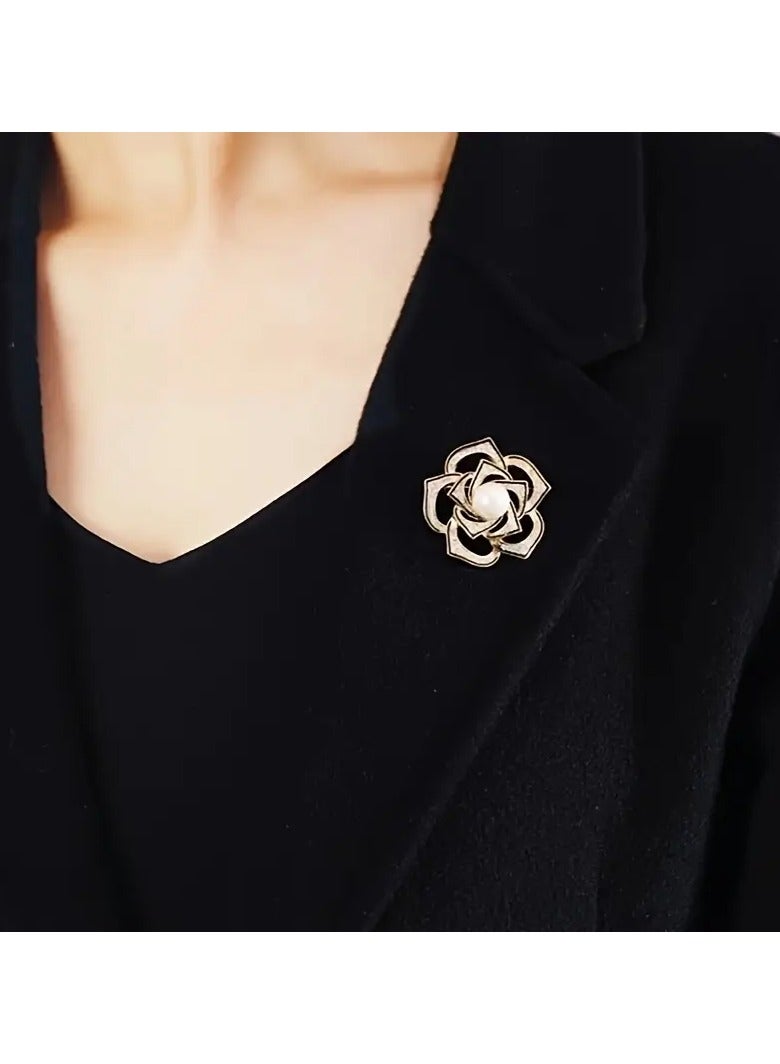 Goolsky Exquisite Floral Alloy Brooch Pin - Hollow Out Design, Inlaid Faux Pearls, Delicate Pin Accessories for Women, Perfect for Wedding, Party, or Daily Wear  - Image 4