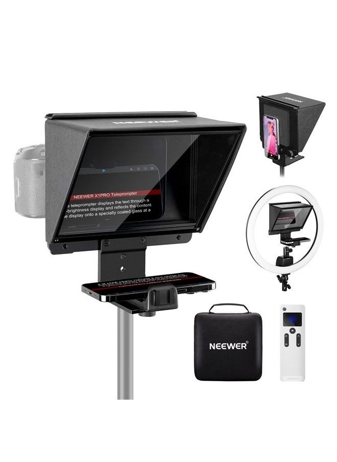 Neewer - NEEWER Teleprompter for Camera & Smartphone, 9 Inch All Metal, Remote Control Via NEEWER Teleprompter APP Bluetooth Connection, Prompting Compatible with iPhone & iPad 9.7 Inch or Smaller, X1 Pro - Image 1