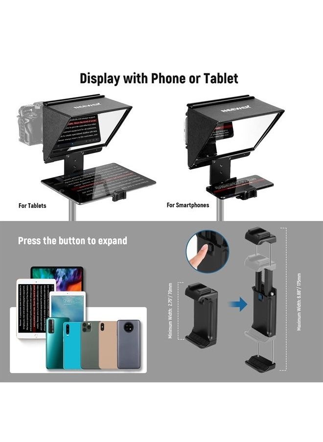 Neewer - NEEWER Teleprompter for Camera & Smartphone, 9 Inch All Metal, Remote Control Via NEEWER Teleprompter APP Bluetooth Connection, Prompting Compatible with iPhone & iPad 9.7 Inch or Smaller, X1 Pro - Image 1