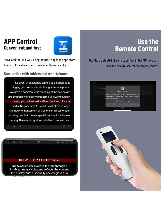 Neewer - NEEWER Teleprompter for Camera & Smartphone, 9 Inch All Metal, Remote Control Via NEEWER Teleprompter APP Bluetooth Connection, Prompting Compatible with iPhone & iPad 9.7 Inch or Smaller, X1 Pro - Image 1