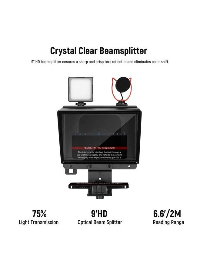 Neewer - NEEWER Teleprompter for Camera & Smartphone, 9 Inch All Metal, Remote Control Via NEEWER Teleprompter APP Bluetooth Connection, Prompting Compatible with iPhone & iPad 9.7 Inch or Smaller, X1 Pro - Image 1