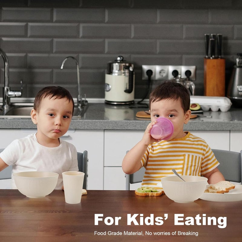 Cynthia CYNTHIA Dinnerware Sets for 6 Plastic Plates and Bowls Sets 18 Piece Wheat Straw Dinnerware Non Breakable Dishes Salad Plates Cereal Bowls Mugs Microwave Tableware Set For Kids PartyBeige White - Image 5