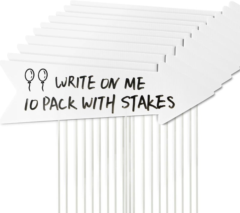 Anley Blank Arrow Signs with Stakes 16 x 5 IN - Pack of 10 with Fiberglass Stake - Custom DIY White Directional Arrow Yard Sign - Perfect for Weddings, Birthday Parties, Business and Outdoor Use - Image 1