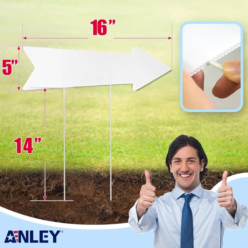 Anley Blank Arrow Signs with Stakes 16 x 5 IN - Pack of 10 with Fiberglass Stake - Custom DIY White Directional Arrow Yard Sign - Perfect for Weddings, Birthday Parties, Business and Outdoor Use - Image 3