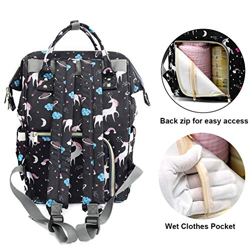 House of Quirk Baby Diaper Bag Maternity Backpack (Black Unicorns) - Image 3