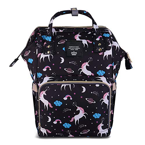 House of Quirk Baby Diaper Bag Maternity Backpack (Black Unicorns) - Image 1