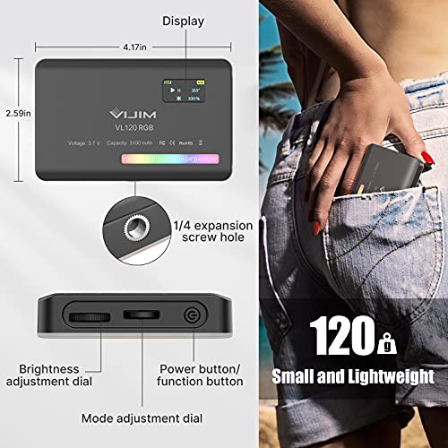 PICTRON VIJIM VL120 RGB Video Light, Portable LED Camera Light Panel 0-360 Full Color, CRI 95+ 2500-9000K LED 3100mAh Rechargeable DSLR Lighting for Vlogging, Photography, Video Conference - Image 5