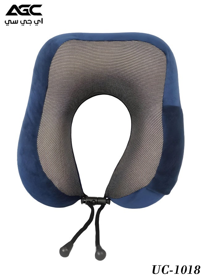 AGC UC-1018 Memory Foam Travel Neck Pillow with Breathable Mesh Fabric and Adjustable Drawstring Closure for Car Flight Train Bus Office and Long Journey Neck Support and Comfort Use - Image 1