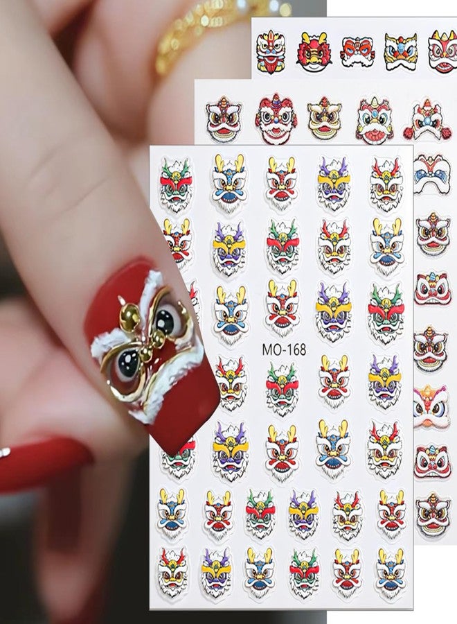 OSTTMA 5D Embossed Lion Awakening Nail Art Stickers Cute Awakening Lion Nail Decals Self Adhesive Nail Design Sticker Fashion Chinese New Year Nail Stickers for Women DIY Manicure Decoration, 3Sheets - Image 1