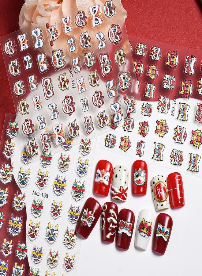 OSTTMA 5D Embossed Lion Awakening Nail Art Stickers Cute Awakening Lion Nail Decals Self Adhesive Nail Design Sticker Fashion Chinese New Year Nail Stickers for Women DIY Manicure Decoration, 3Sheets - Image 3