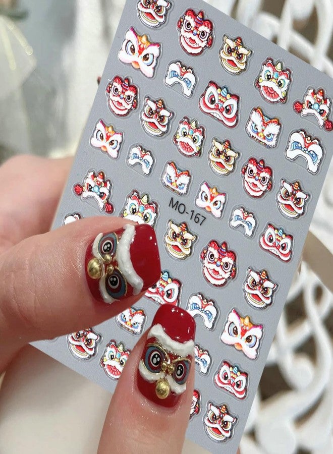 OSTTMA 5D Embossed Lion Awakening Nail Art Stickers Cute Awakening Lion Nail Decals Self Adhesive Nail Design Sticker Fashion Chinese New Year Nail Stickers for Women DIY Manicure Decoration, 3Sheets - Image 4