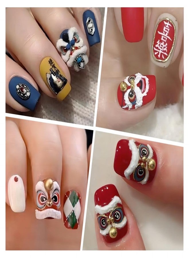 OSTTMA 5D Embossed Lion Awakening Nail Art Stickers Cute Awakening Lion Nail Decals Self Adhesive Nail Design Sticker Fashion Chinese New Year Nail Stickers for Women DIY Manicure Decoration, 3Sheets - Image 2