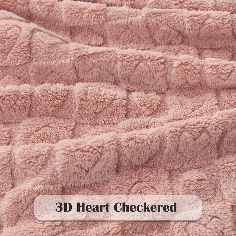 Wajade Fleece Throw Blanket, Fluffy Faux Fur Blanket for Bed Sofa Couch, Soft Cosy Warm Thick Blanket,Love Pink 127x178 - Image 3
