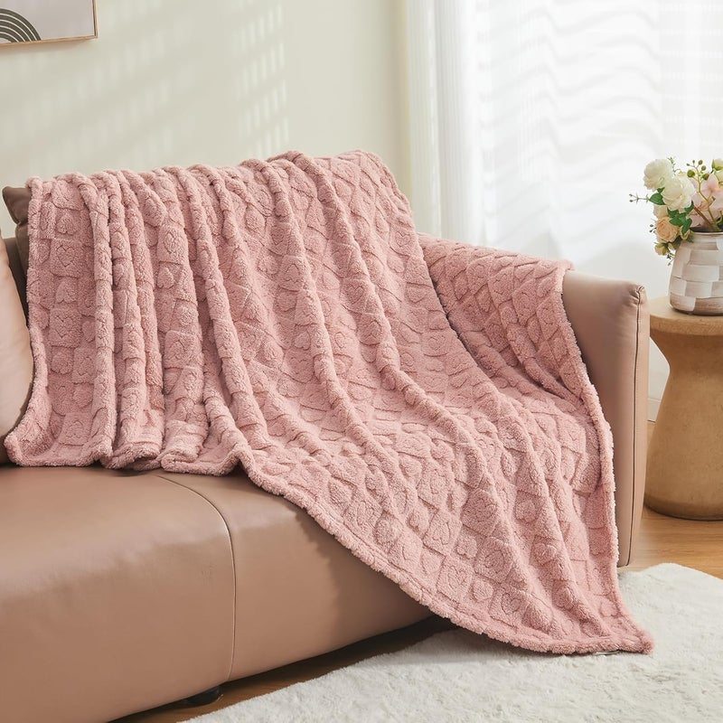 Wajade Fleece Throw Blanket, Fluffy Faux Fur Blanket for Bed Sofa Couch, Soft Cosy Warm Thick Blanket,Love Pink 127x178 - Image 5