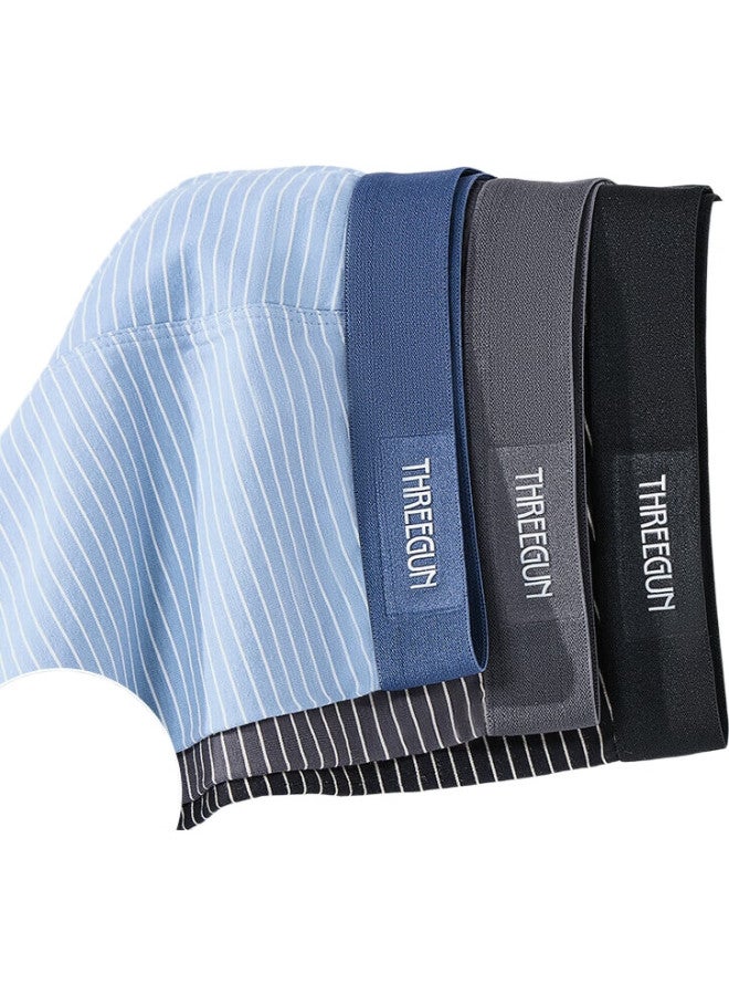 THREEGUN [Jian Series] Men'S Underwear, Pure Cotton, Classic Striped Style, Mid-Rise, Boxer Briefs, Breathable Shorts - Image 1