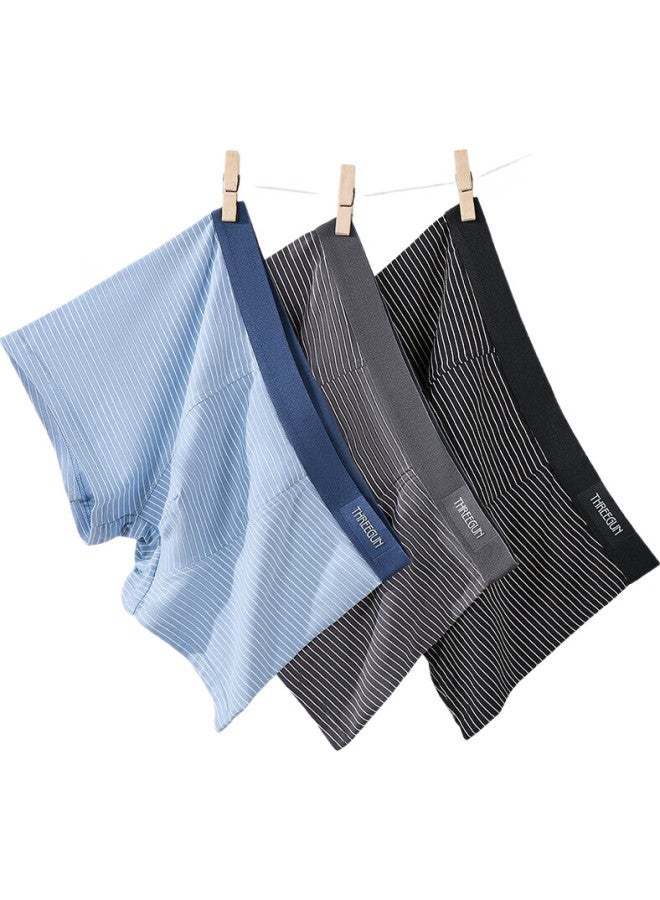 THREEGUN [Jian Series] Men'S Underwear, Pure Cotton, Classic Striped Style, Mid-Rise, Boxer Briefs, Breathable Shorts - Image 3