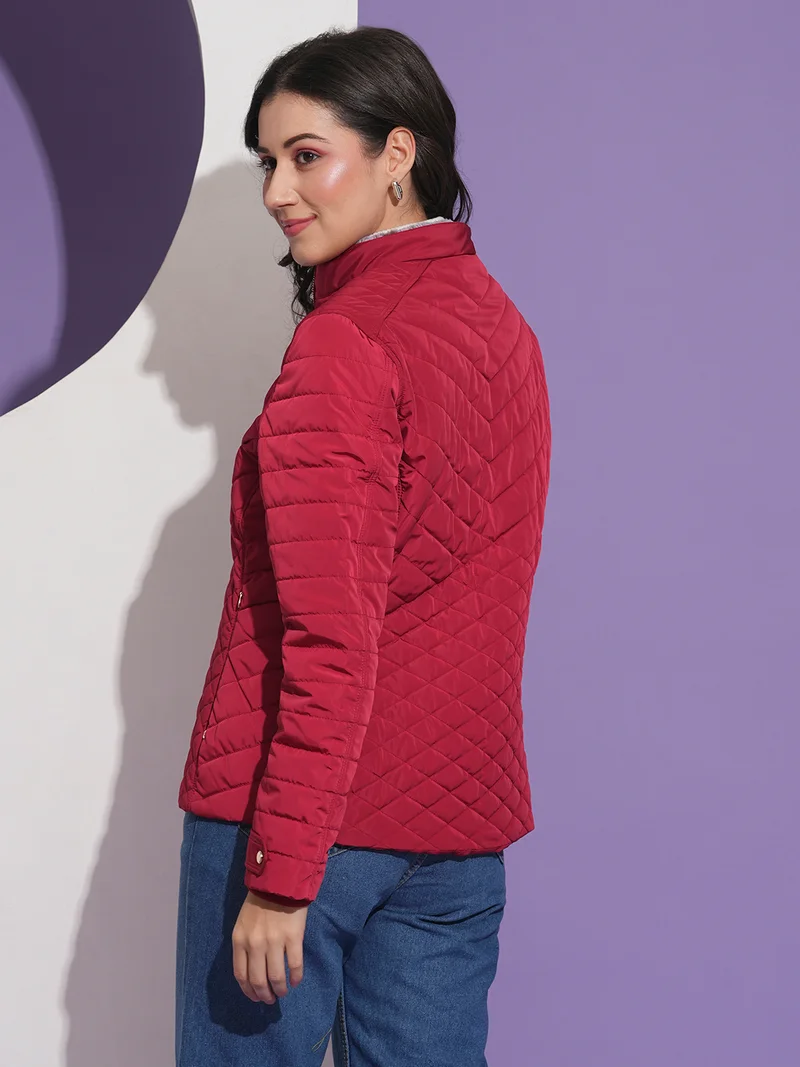 جلو باص Women Mock Neck Front Pockets Winter Wear Insulator Puffer Jacket